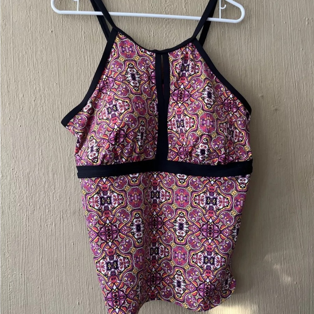 Lands End Womens Purple Mosaic Swim Top Tankini Regular 504506 sz 18 Keyhole